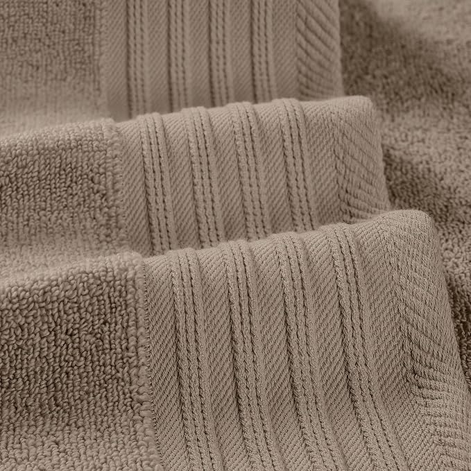 Modern Threads 6 Piece Cotton Bath Towel Set – Ultra Soft 550 GSM Towels – Bathroom Set with Hand Towels and Washcloths – Geometric (Classic Taupe)