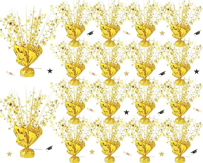 18 Pack 2026 Graduation Table Centerpiece Decoration Metallic Foil Spray Centerpiece Glitter Star Brust Table Topper Decoration for Graduation Birthday New Year Holiday Party Supplies (Gold)