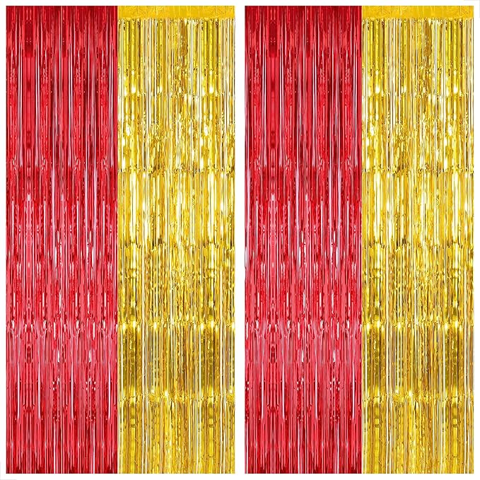 KatchOn, Gold and Red Fringe Backdrop - Xtralarge, Pack of 2 | Foil Fringe Curtain for Nurse Graduation Party Decorations | Prom Decorations 2026 | Red and Gold Graduation Decorations 2026