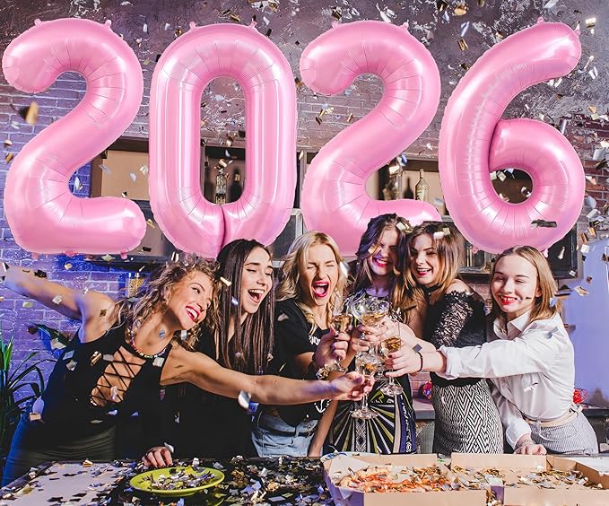2026 Pastel Pink Balloons, 40" Large Pastel Pink 2026 Balloons Helium Mylar Foil Balloons for 2026 New Year Christmas Graduation Party Decoration