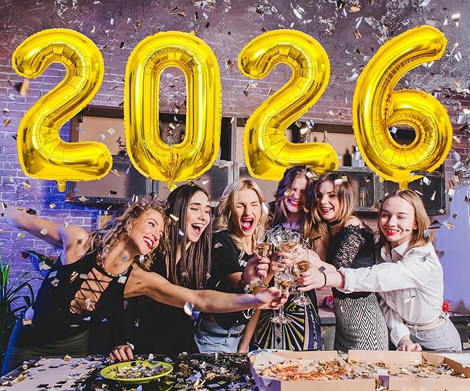 2026 Gold Balloons, 40" Large Gold 2026 Balloons Helium Mylar Foil Balloons for 2026 New Year Christmas Graduation Party Decoration