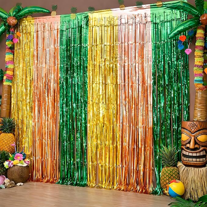 Luau Party Decorations - Green Gold Rose Tropical Streamers Backdrop Banner | Hawaiian Party Decorations for Indoor Outdoor - Summer Beach Pool Birthday Favors Supplies for Home Wall,2 Pack