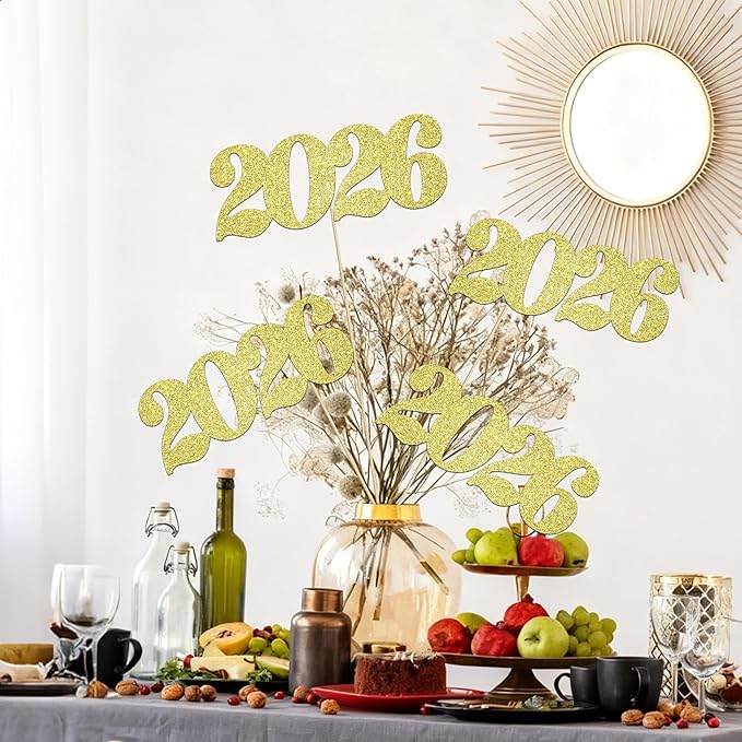 2026 Centerpiece Sticks Class of 2026 Table Decorations 12PCS Graduation Table Toppers Glitter Gold Number 2026 Congrats Table Centerpieces for Graduation Theme Party Decorations Supplies