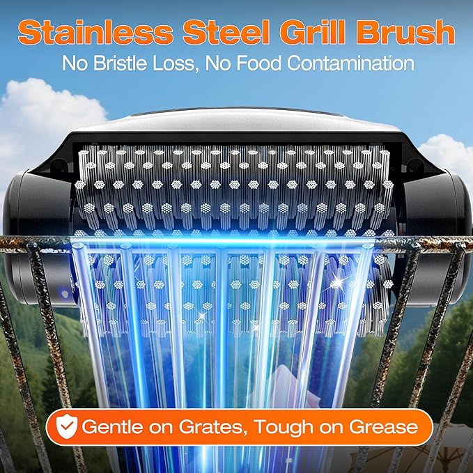 Electric Grill Brush - 4000mAh Cordless BBQ Grill Cleaner 2 Speed - 800RPM Bristle Free BBQ Grill Cleaner Tool Rechargeable with Scraper/LED Light/LED Display for Outdoor/Camping (Black)