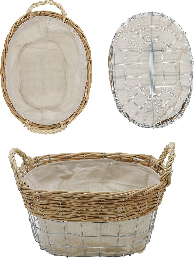 Admired by Nature Decorative Woven Nesting Storage Baskets for Bathrooms, Shelf Pantries - for Home Decor Organization, Offices, Nurseries, Bathrooms, Kitchens - Set of 2, Natural/White Small & Large