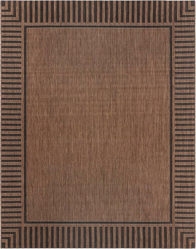 Gertmenian Indoor/Outdoor Flatweave Area Rug - 8x10 Large, Stain & UV Resistant, Ideal for Deck, Patio, Poolside, Mudroom - Klano Striped Havana, Black, 25413
