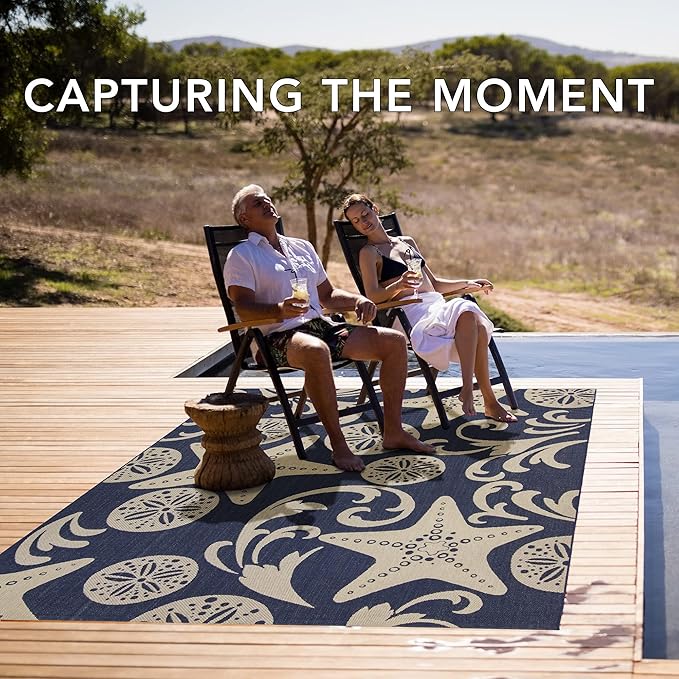 Gertmenian Indoor/Outdoor Flatweave Area Rug - 8x10 Large, Stain & UV Resistant, Ideal For Deck, Patio, Poolside, Mudroom - Abstract Border, Dark Grey White, 22947