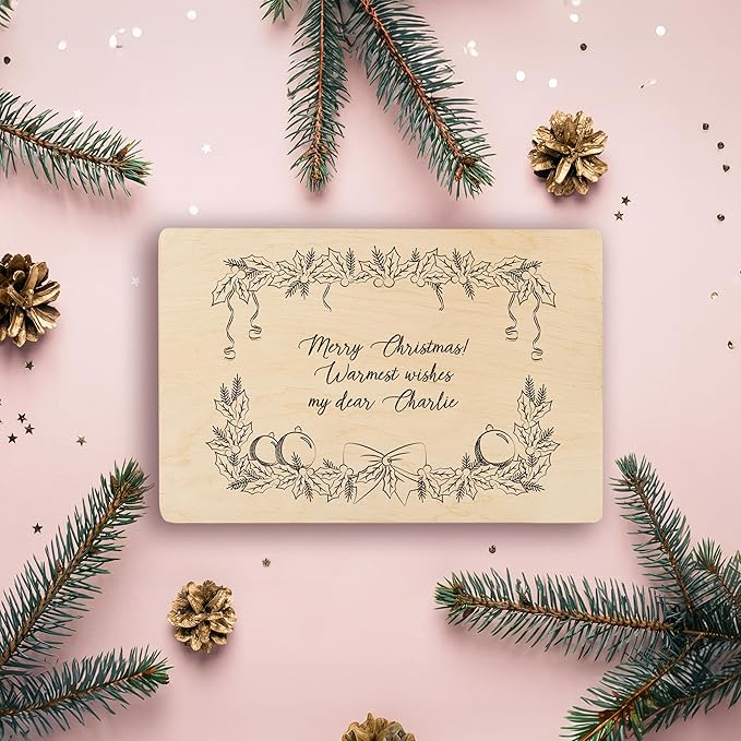 Creative Deco Personalized Christmas Wreath Wooden Storage Box | 11.8x7.87x5.51in (+-0.5) | Multiple Choice | Hinged Lid Handles Engraving | Gift Box | Rough UNSANDED Keepsake Memory Souvenir Chest