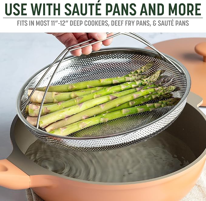 Goodful All-In-One Pan Steamer Basket, Premium Stainless Steel Construction, Dishwasher Safe, Perfect for Steaming Vegetables, Full Handle for Easy Use