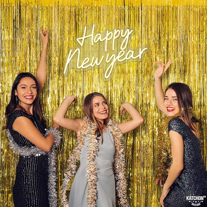 KatchOn, Gold Fringe Backdrop - Pack of 2 | Golden Birthday Party Decorations | Gold Streamers for New Years Decorations 2026 | | New Years Eve Party Supplies 2026 | Hawaiian Party Backdrop
