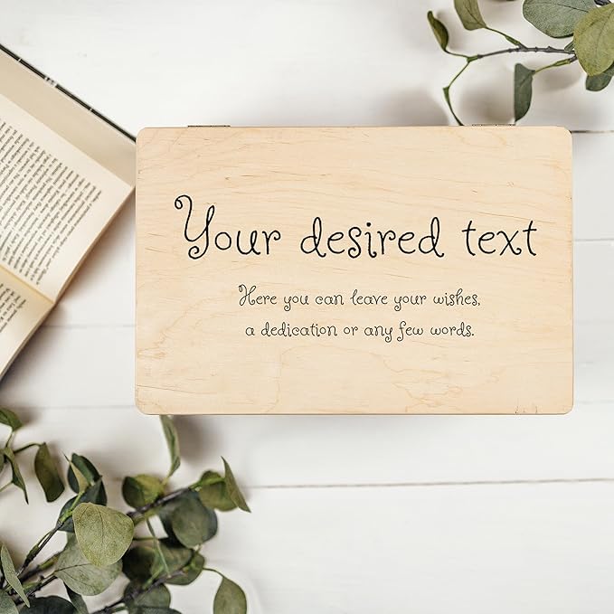 Creative Deco Personalized Wooden Storage Box Wish Text Box | 11.8x7.87x5.51in (+-0.5) | Mutiple Choice | Personalised Text | Hinged Lid Handles & Engraving | UNSANDED Keepsake Memory Souvenir