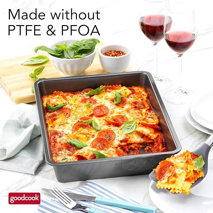 GoodCook PRO Oblong Baking Pan Nonstick Warp & Scratch-Resistant Dishwasher-Safe Carbon Steel Construction for Even Baking Oven Safe to 480°F, 9 x 13-Inch, Gray