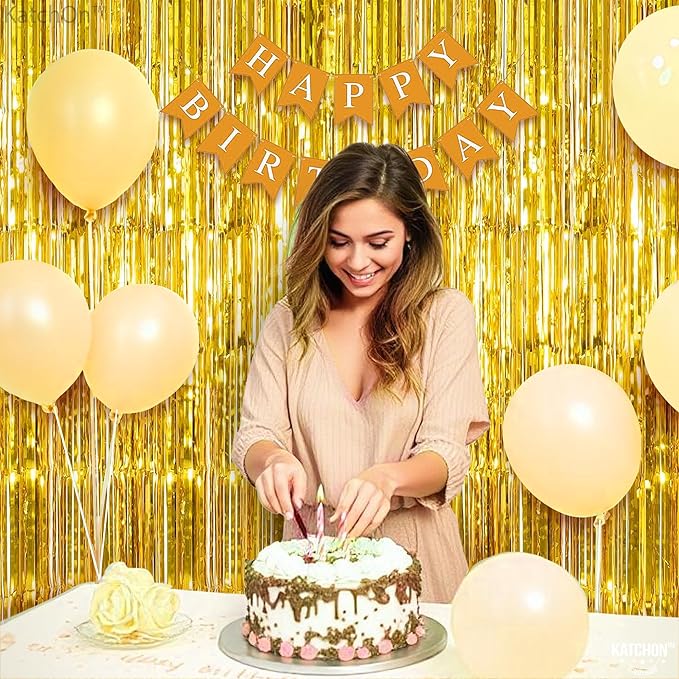 KatchOn, Gold Fringe Backdrop - Pack of 2 | Golden Birthday Party Decorations | Gold Streamers for New Years Decorations 2026 | | New Years Eve Party Supplies 2026 | Hawaiian Party Backdrop
