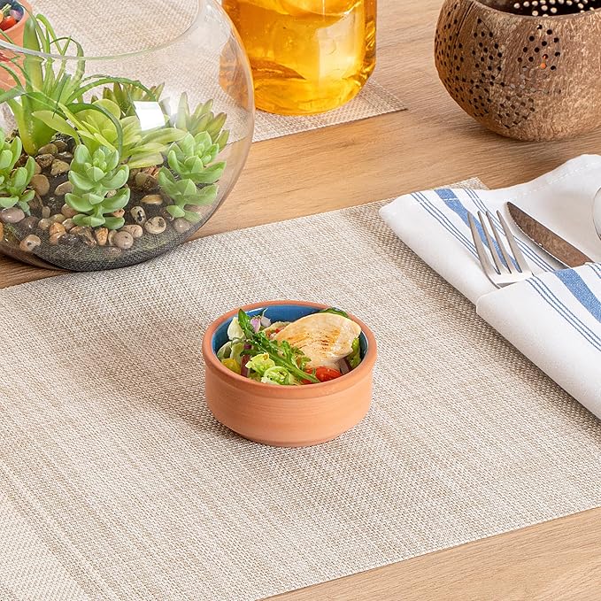 Restaurantware-Terra Tek 2.7 Ounce Terracotta Cazuelas, 2 Blue Glazed Clay Pots For Cooking - Oven-Ready, Microwavable, Terracotta Serving Pots, Dishwashable, For Cooking And Serving