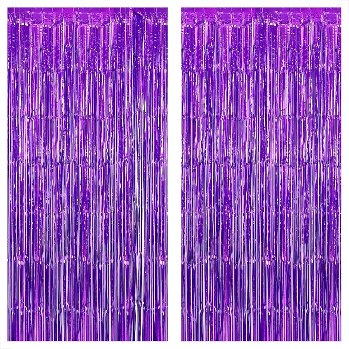 KatchOn, Metallic Purple Foil Fringe Curtain - Pack of 2 | Streamer Backdrops for Purple Birthday Decorations | Graduation Backdrops for Graduation Decorations 2026