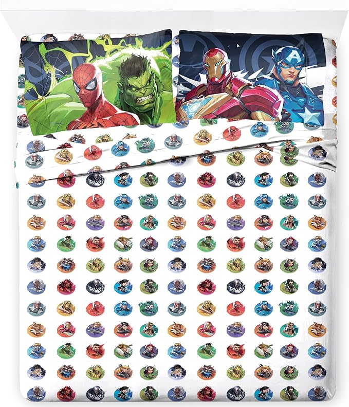 Jay Franco Kids Sheet Set with Fitted, Flat Sheets & Pillow Cover - Ultra-Soft Bedding with Pillowcase for Room Decor, Multi - Marvel Rivals, 4 Piece Queen