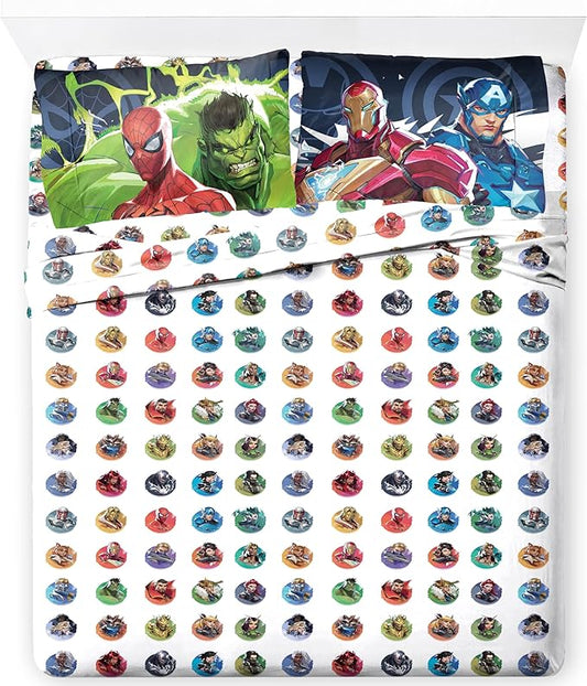 Jay Franco Kids Sheet Set with Fitted, Flat Sheets & Pillow Cover - Ultra-Soft Bedding with Pillowcase for Room Decor, Multi - Marvel Rivals, 4 Piece Queen