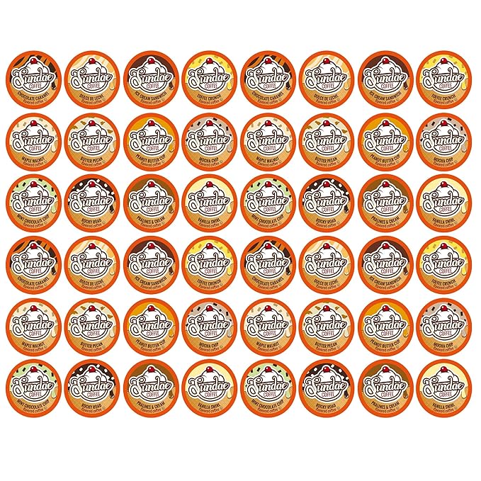 Sundae Ice Cream Flavored Coffee Pods, Compatible with 2.0 Keurig K-Cup Brewer, 48 Count (Assorted Variety Pack)