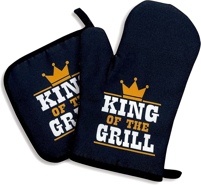zcyhtqp, King of The Grill, Funny Silicone Non-Slip Oven Mitts and Pot Holders Sets of 2, BBQ Lover Gift, Chef Gift, Kitchen Gift for Men, Father's Day Kitchen Gifts