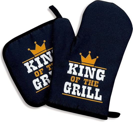 zcyhtqp, King of The Grill, Funny Silicone Non-Slip Oven Mitts and Pot Holders Sets of 2, BBQ Lover Gift, Chef Gift, Kitchen Gift for Men, Father's Day Kitchen Gifts