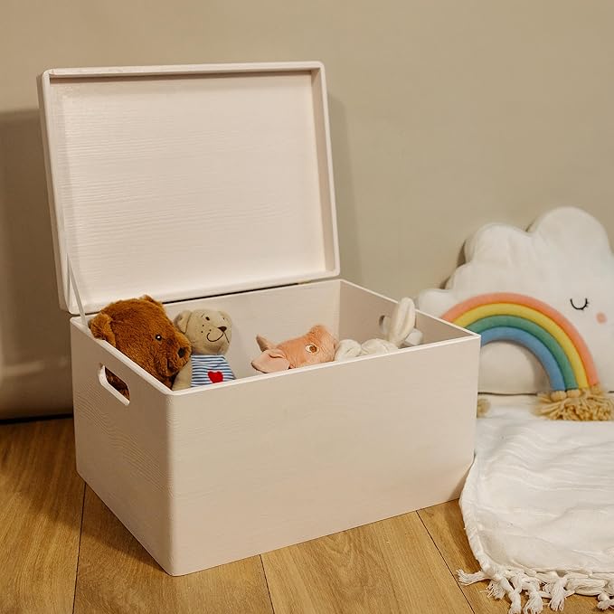 Creative Deco Large White Wooden Box Storage with Hinged Lid | 15.8x11.8x9.44in (+-0.5) | Keepsake Gift Box Storage Document | Wood Chest Trunk PRODUCT NOT INTENDED FOR 15 YEARS OR BELOW