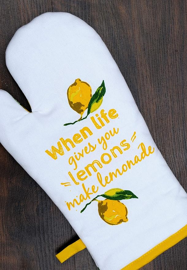 AMOUR INFINI Oven Mitts Set of 1 Quilted Liner with Hanging Loop Non Slip, Heat Resistant, Washable Reusable Oven Mitt (Citrus Splash 7x13 Inches)