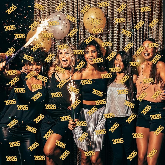 200 Pcs New Year 2026 Confetti, Gold 2026 Table Shiny Confetti Glitter for Happy New Year Decorations 2026 New Years Eve Table Decorations