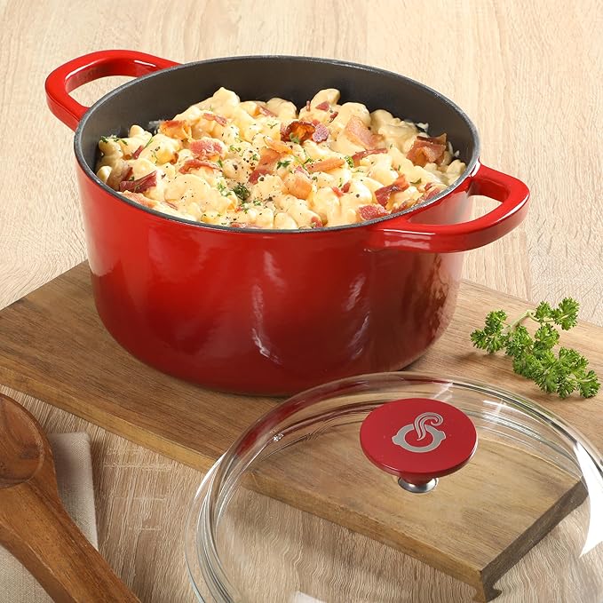Crock Pot Artisan 3-Quart Round Cast Iron Dutch Oven With Oven Safe Borasilicate Lid - Red