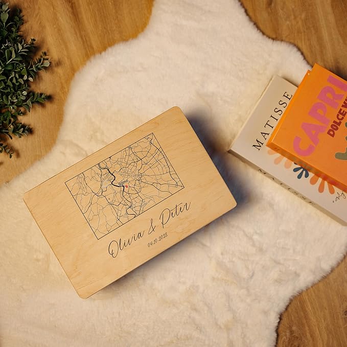 Creative Deco Personalized Wooden Storage Box Map Box | 11.8x7.87x5.51in (+-0.5) | Multiple Choice | Hinged Lid Handles Engraving | Gift Box | Rough UNSANDED Keepsake Souvenir Chest