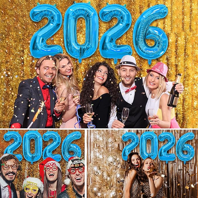 40 Inch 2026 Balloons Blue Foil Number Balloons for 2026 New Year Festival Celebration or Birthday Party Supplies Decorations,New Years Balloon 2026, New Years Eve Balloon
