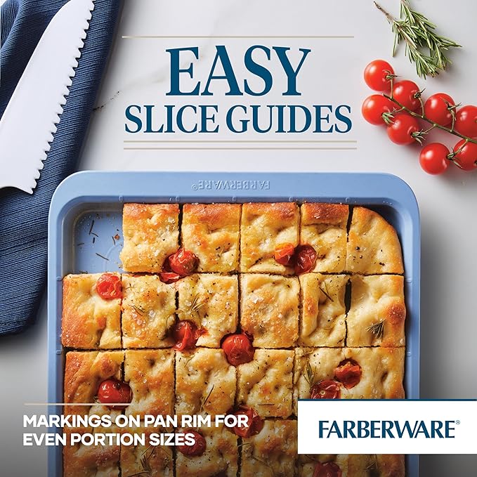 Farberware Easy Solutions Nonstick Bakeware Cookie Pan/Baking Sheet with Drop Zones and Portion Marks, 11 Inch x 17 Inch - Blue