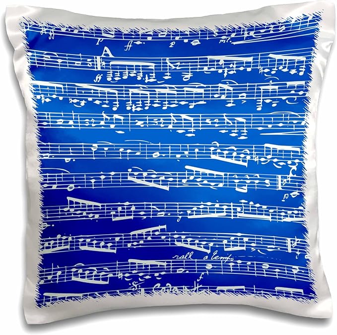 3dRose Dark Navy Blue Musical Notes - Stylish Sheet Music - Piano Notation - Contemporary Musician Gifts 16x16 inch Pillow Case