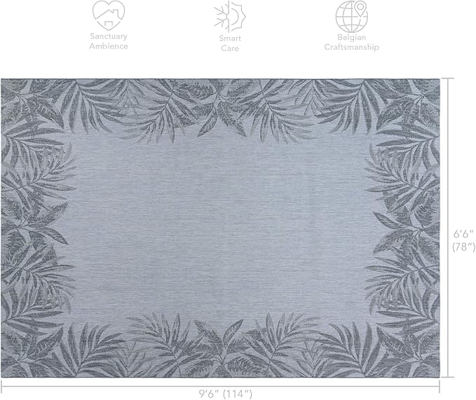Gertmenian Indoor/Outdoor Flatweave Area Rug - 6x9 Medium, Stain & UV Resistant, Ideal for Deck, Patio, Poolside, Mudroom - Palm Tree Border Cream Grey, 22347