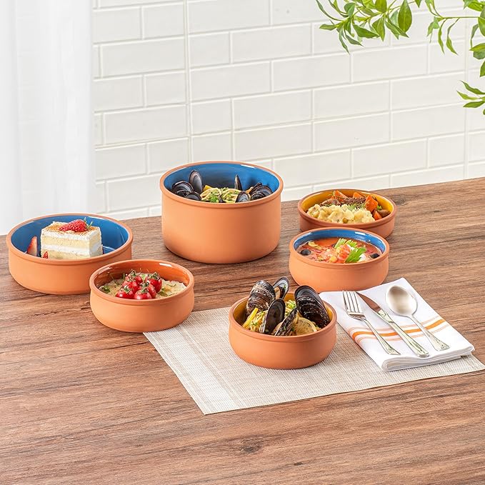Restaurantware-Terra Tek 17 Ounce Terracotta Cazuelas, 2 Yellow Glazed Clay Pots For Cooking - Oven-Ready, Microwavable, Terracotta Serving Pots, Dishwashable, For Cooking And Serving