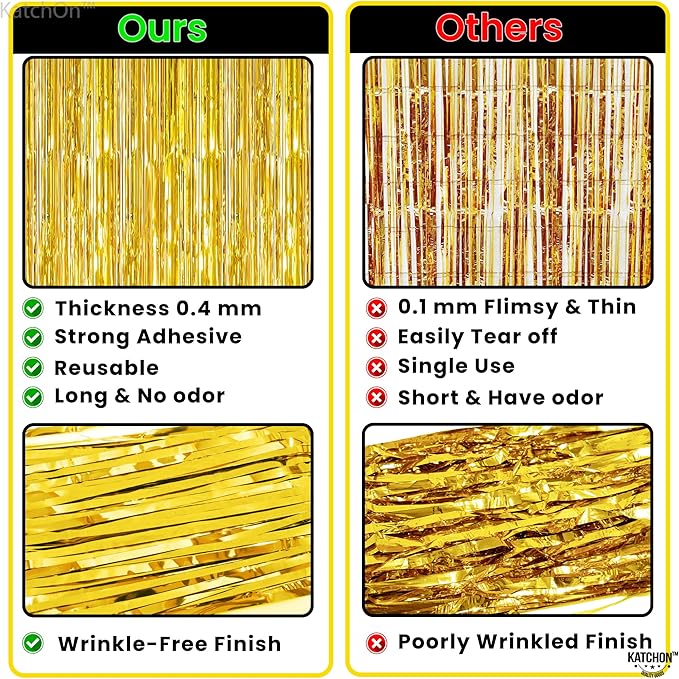 KatchOn, Gold Fringe Backdrop - Pack of 2 | Golden Birthday Party Decorations | Gold Streamers for New Years Decorations 2026 | | New Years Eve Party Supplies 2026 | Hawaiian Party Backdrop