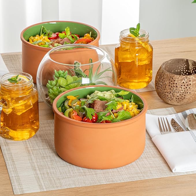 Restaurantware Terracotta Cazuela Bowls 2 Pack of 68 oz Durable Rustic Serving Dish Glazed Oven-Safe Bowl Freezer-Safe Tapas Dish Microwave-Safe Dishwasher-Safe