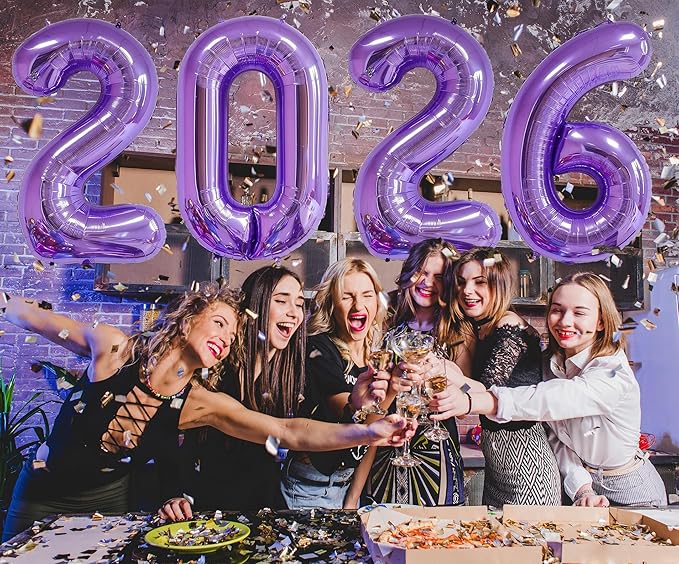 2026 Purple Balloons, 40" Large Purple 2026 Balloons Helium Mylar Foil Balloons for 2026 New Year Christmas Graduation Party Decoration