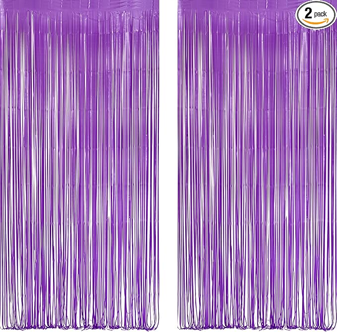 Purple Tinsel Fringe Party Backdrop - GREATRIL Party Streamers for Lavender/Mermaid/Butterfly/Fairy Birthdays Party Decorations - 3.2ft X 8.2ft - 2 Packs