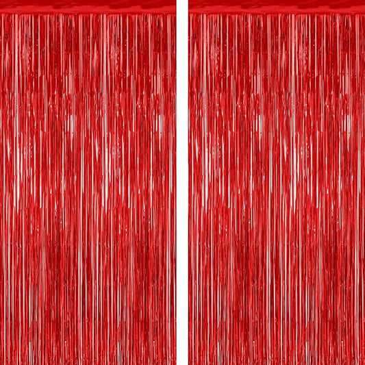 2 Pack Red Tinsel Backdrop, 3.28 FT x 7.05 FT Fringe Curtains, Red Foil Tinsel Party Streamer Backdrop Curtains for Valentines Day, Wedding Photo Backdrop Party Decorations for Wedding Anniversaries