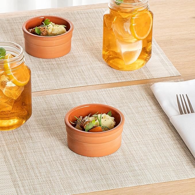Restaurantware-Terra Tek 5.1 Ounce Terracotta Cazuelas, 2 Brown Glazed Clay Pots For Cooking - Oven-Ready, Microwavable, Terracotta Serving Pots, Dishwashable, For Cooking And Serving