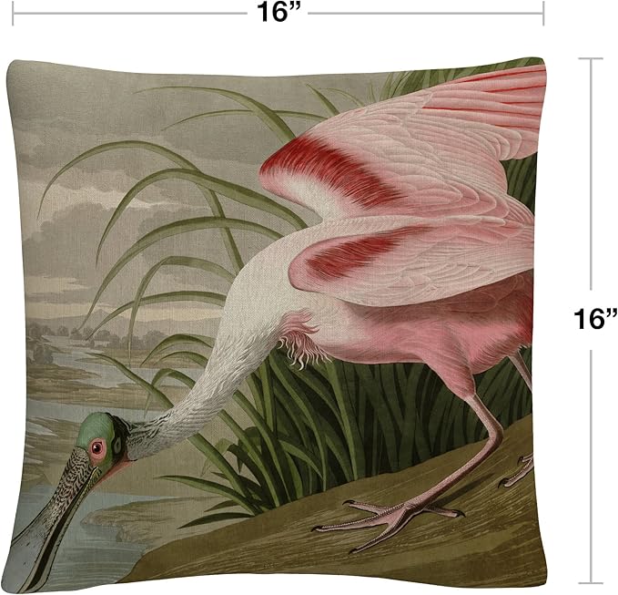 John James Audubon 'Roseate Spoonbill' 16" X 16" Decorative Throw Pillow