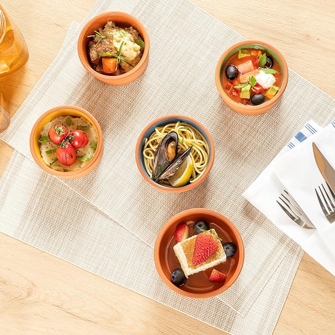 Restaurantware Terracotta Cazuela Bowls 2 Pack of 5 oz Durable Rustic Serving Dish Glazed Oven-Safe Bowl Freezer-Safe Tapas Dish Microwave-Safe Dishwasher-Safe