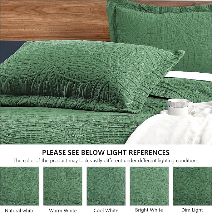 Love's cabin California King Size Quilt Set Olive Green Bedspreads - Soft Summer Lightweight Bedspread Comforter - Modern Coin Pattern Coverlet for All Season - 3 Pieces (1 Quilt, 2 Pillow Shams)