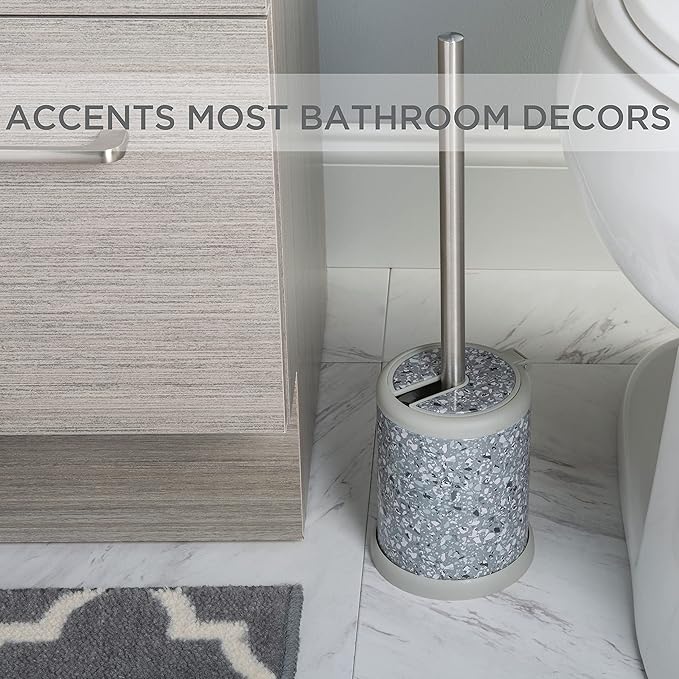 Bath Bliss Toilet Brush and Holder | Self Closing Lid | 360 Degree Brush Head | Bathroom Cleaning | Compact Size | Storage and Organization | Terrazzo grey with pink speckles