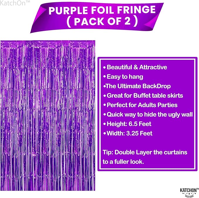 KatchOn, Metallic Purple Foil Fringe Curtain - Pack of 2 | Streamer Backdrops for Purple Birthday Decorations | Graduation Backdrops for Graduation Decorations 2026