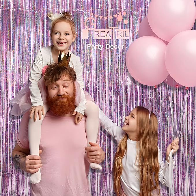 Pink Tinsel Curtain Party Backdrop - GREATRIL Foil Fringe Curtain Lilac Pink Party Streamers for Birthday Girl Themed Party Decorations - 2 Packs