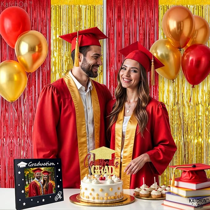 KatchOn, Gold and Red Fringe Backdrop - Xtralarge, Pack of 2 | Foil Fringe Curtain for Nurse Graduation Party Decorations | Prom Decorations 2026 | Red and Gold Graduation Decorations 2026