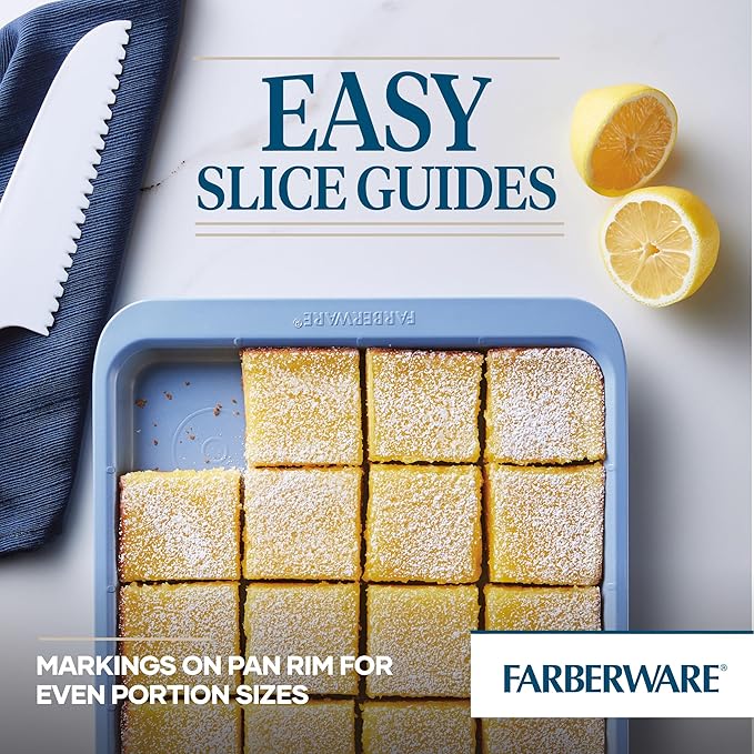 Farberware Easy Solutions Nonstick Bakeware Cookie Pan/Baking Sheet with Drop Zones and Portion Marks, 10 Inch x 15 Inch - Blue