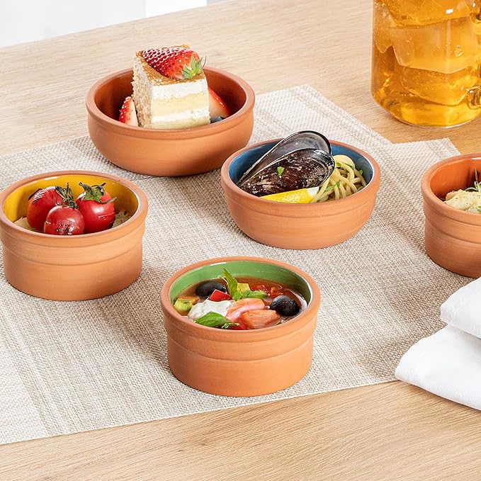 Restaurantware Terracotta Cazuela Bowls 2 Pack of 5 oz Durable Rustic Serving Dish Glazed Oven-Safe Bowl Freezer-Safe Tapas Dish Microwave-Safe Dishwasher-Safe