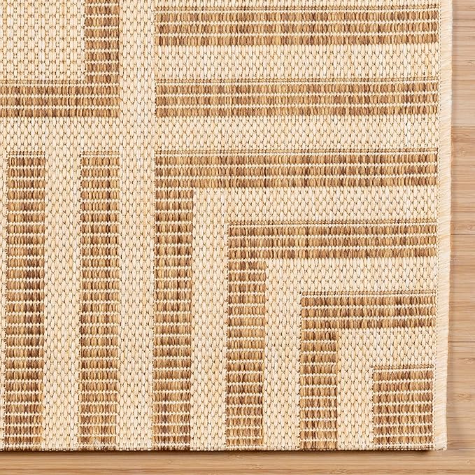 Gertmenian Indoor/Outdoor Flatweave Area Rug - 5x7 Standard, Stain & UV Resistant, Ideal for Deck, Patio, Poolside, Mudroom - Klano Striped Sand, Chestnut, 25419
